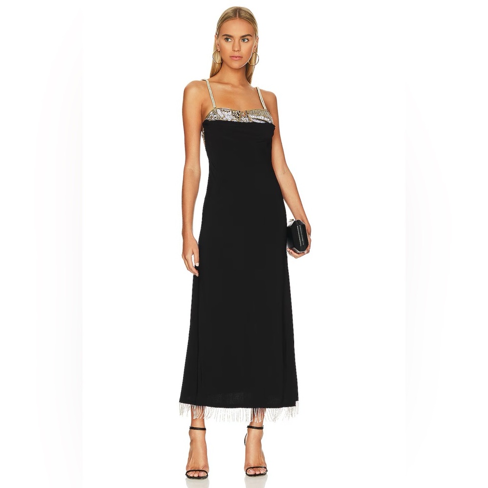 LoveShackFancy Black Maxi Dress with Silver Accents